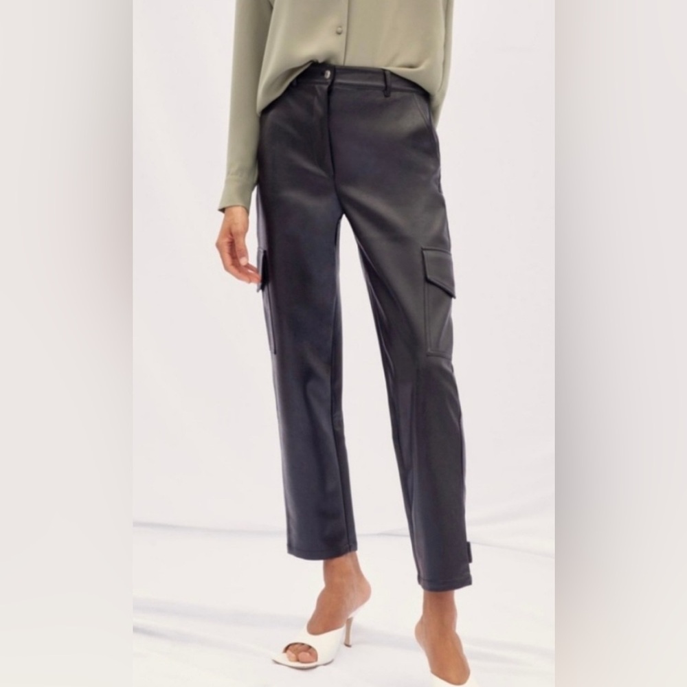 Aritzia Wilfred Black Ankle Modern Cargo Faux Leather Pants NWT